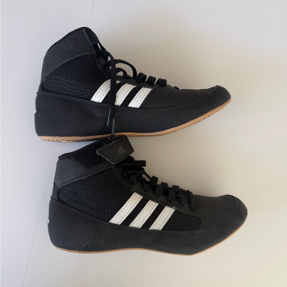 Kids Adidas Black Wrestling Shoes with White Accents